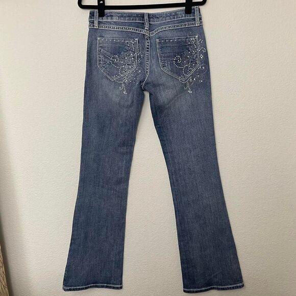 Rock 47 by Wrangler Ultra Low Rise Y2K Cowgirl Studded Bootcut Jeans Size 3 x 34 - Picture 3 of 5